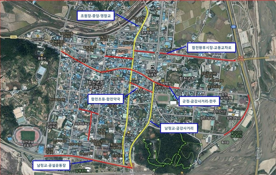 합천읍 불법주정차 단속구간 : 초원장-중앙-영창교,합천왕후시장-교동교차로,군청-금강사거리-한주,남정교-금강사거리,합천초등-합천약국,남정교-공설운동장