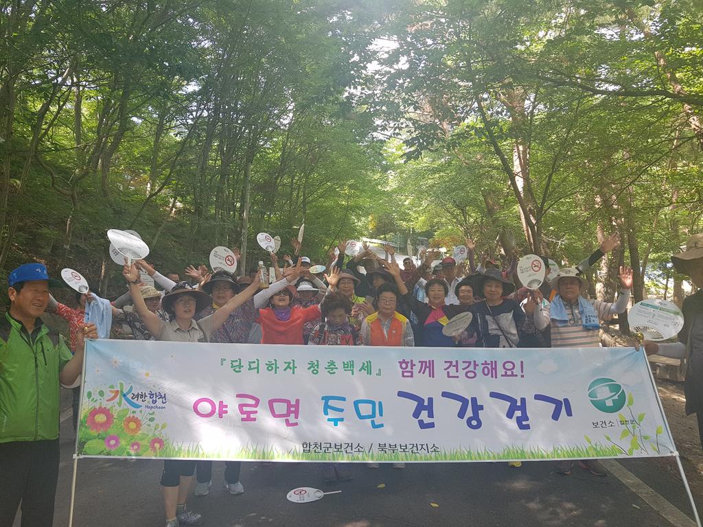 야로면 건강체조단 오도산 자연휴양림 걷기 행사 가져