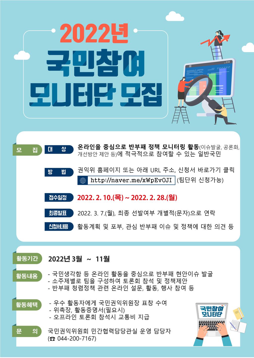 2022년 국민참여 모니터단 모집공고 (아래글 참고)