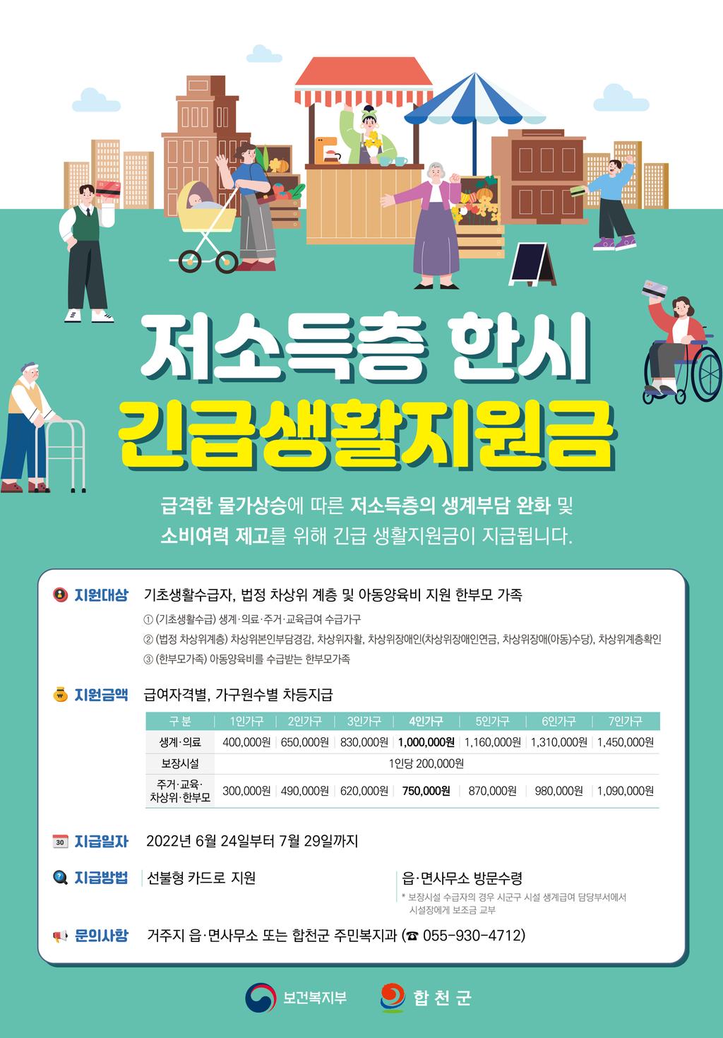 저소득층 한시 긴급생활지원금 안내 포스터