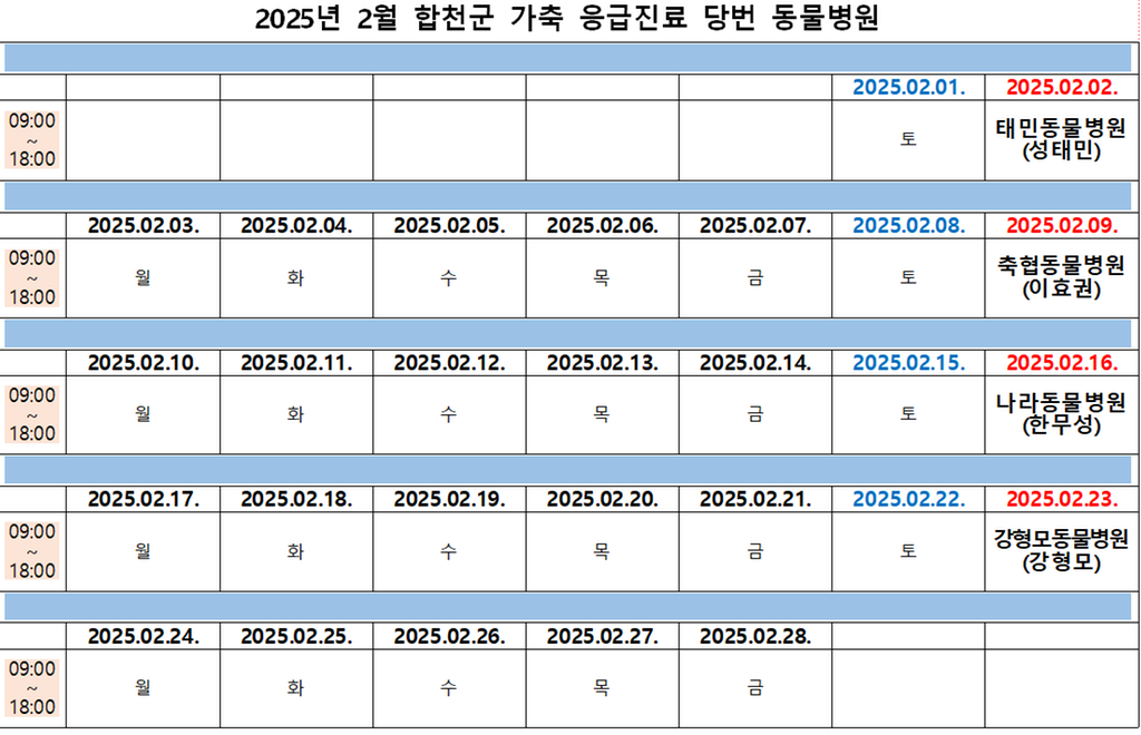 가축 응급진료 당번 동물병원