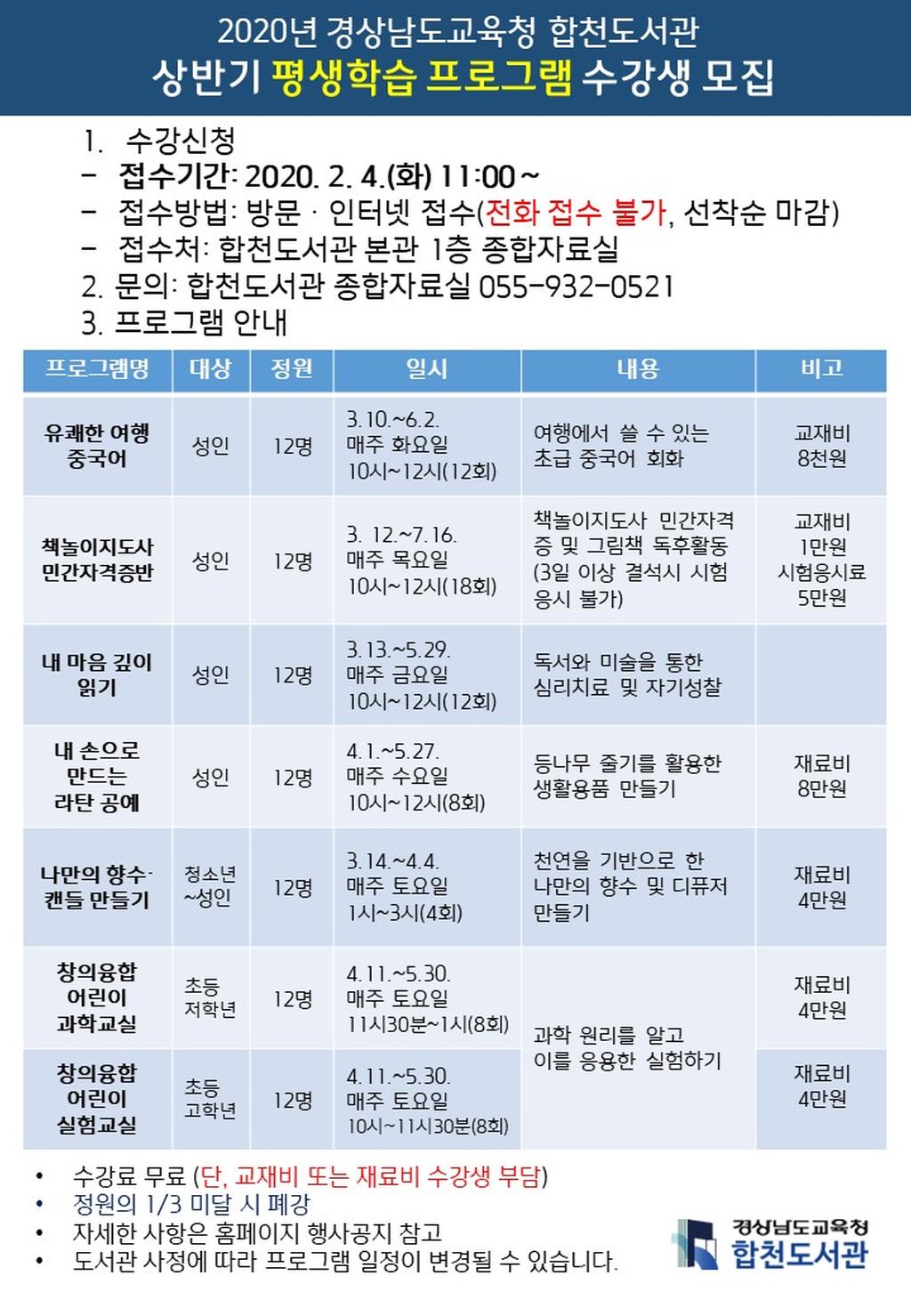 상반기 평생학습 프로그램 모집 안내