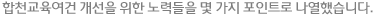 합천교육여건 개선을 위한 노력들을 몇 가지 포인트로 나열했습니다.